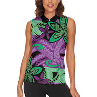 Plumeria Polynesian Pattern Women Sleeveless Polo Shirt Unique Fantasy Purple Green LT01 - Polynesian Pride