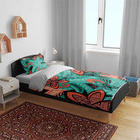 Plumeria Polynesian Pattern Bedding Set Unique Fantasy Teal Orange