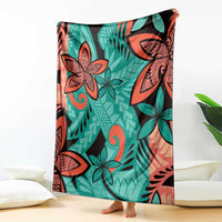 Plumeria Polynesian Pattern Blanket Unique Fantasy Teal Orange
