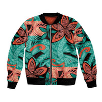 Plumeria Polynesian Pattern Bomber Jacket Unique Fantasy Teal Orange