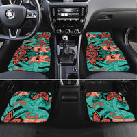 Plumeria Polynesian Pattern Car Mats Unique Fantasy Teal Orange