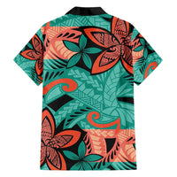 Plumeria Polynesian Pattern Family Matching Long Sleeve Bodycon Dress and Hawaiian Shirt Unique Fantasy Teal Orange