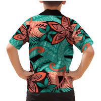 Plumeria Polynesian Pattern Family Matching Mermaid Dress and Hawaiian Shirt Unique Fantasy Teal Orange