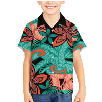 Plumeria Polynesian Pattern Family Matching Mermaid Dress and Hawaiian Shirt Unique Fantasy Teal Orange