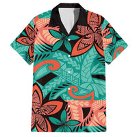 Plumeria Polynesian Pattern Family Matching Short Sleeve Bodycon Dress and Hawaiian Shirt Unique Fantasy Teal Orange