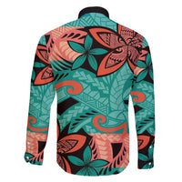 Plumeria Polynesian Pattern Family Matching Short Sleeve Bodycon Dress and Hawaiian Shirt Unique Fantasy Teal Orange