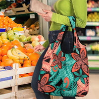 Plumeria Polynesian Pattern Grocery Bag Unique Fantasy Teal Orange LT01 - Polynesian Pride