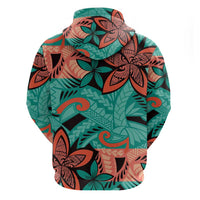 Plumeria Polynesian Pattern Hoodie Unique Fantasy Teal Orange