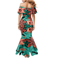 Plumeria Polynesian Pattern Mermaid Dress Unique Fantasy Teal Orange