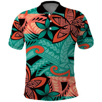 Plumeria Polynesian Pattern Polo Shirt Unique Fantasy Teal Orange LT01 Teal - Polynesian Pride