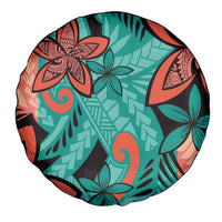 Plumeria Polynesian Pattern Spare Tire Cover Unique Fantasy Teal Orange