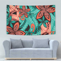 Plumeria Polynesian Pattern Tapestry Unique Fantasy Teal Orange