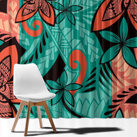 Plumeria Polynesian Pattern Window Curtain Unique Fantasy Teal Orange