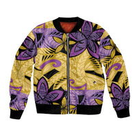 Plumeria Polynesian Pattern Bomber Jacket Unique Fantasy Yellow Purple