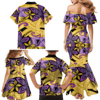 Plumeria Polynesian Pattern Family Matching Mermaid Dress and Hawaiian Shirt Unique Fantasy Yellow Purple