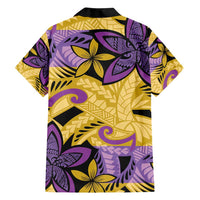 Plumeria Polynesian Pattern Family Matching Off Shoulder Short Dress and Hawaiian Shirt Unique Fantasy Yellow Purple