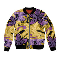 Plumeria Polynesian Pattern Sleeve Zip Bomber Jacket Unique Fantasy Yellow Purple