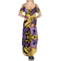 Plumeria Polynesian Pattern Summer Maxi Dress Unique Fantasy Yellow Purple LT01 - Polynesian Pride