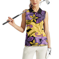Plumeria Polynesian Pattern Women Sleeveless Polo Shirt Unique Fantasy Yellow Purple LT01 - Polynesian Pride