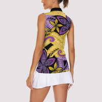 Plumeria Polynesian Pattern Women Sleeveless Polo Shirt Unique Fantasy Yellow Purple LT01 - Polynesian Pride