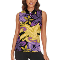 Plumeria Polynesian Pattern Women Sleeveless Polo Shirt Unique Fantasy Yellow Purple LT01 - Polynesian Pride