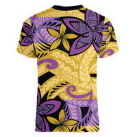 Plumeria Polynesian Pattern Women V-Neck T-Shirt Unique Fantasy Yellow Purple LT01 - Polynesian Pride