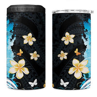 Blue Grunge Polynesian Pattern 4 in 1 Can Cooler Tumbler Plumeria Floral