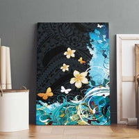 Blue Grunge Polynesian Pattern Canvas Wall Art Plumeria Floral