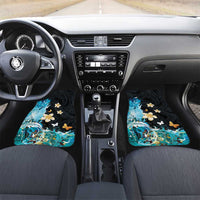 Blue Grunge Polynesian Pattern Car Mats Plumeria Floral