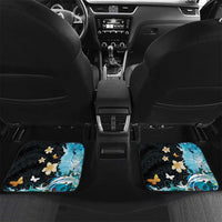 Blue Grunge Polynesian Pattern Car Mats Plumeria Floral