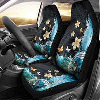 Blue Grunge Polynesian Pattern Car Seat Cover Plumeria Floral