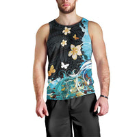 Blue Grunge Polynesian Pattern Men Tank Top Plumeria Floral