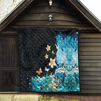 Blue Grunge Polynesian Pattern Quilt Plumeria Floral