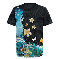 Blue Grunge Polynesian Pattern Rugby Jersey Plumeria Floral
