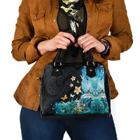 Blue Grunge Polynesian Pattern Shoulder Handbag Plumeria Floral