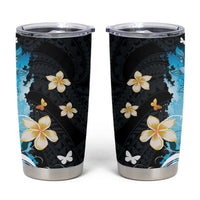 Blue Grunge Polynesian Pattern Tumbler Cup Plumeria Floral