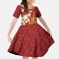 Hawaii King Kamehameha Family Matching Off Shoulder Maxi Dress and Hawaiian Shirt Plumeria Lauhala Pattern LT01 Daughter's Dress Red - Polynesian Pride