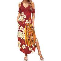 Hawaii King Kamehameha Family Matching Summer Maxi Dress and Hawaiian Shirt Plumeria Lauhala Pattern