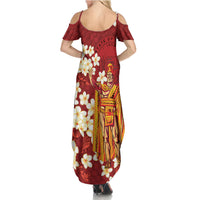 Hawaii King Kamehameha Summer Maxi Dress Plumeria Lauhala Pattern