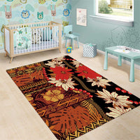 Hawaii Christmas Poinsettia Lei Area Rug Tapa Pattern - Polynesian Pride