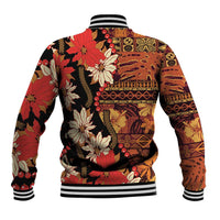 Hawaii Christmas Poinsettia Lei Baseball Jacket Tapa Pattern - Polynesian Pride