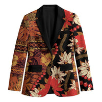 Hawaii Christmas Poinsettia Lei Blazer Tapa Pattern - Polynesian Pride