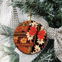 Hawaii Christmas Poinsettia Lei Ceramic Ornament Tapa Pattern - Polynesian Pride
