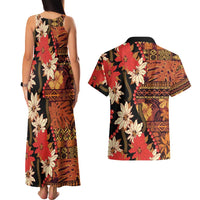 Hawaii Christmas Poinsettia Lei Couples Matching Tank Maxi Dress and Hawaiian Shirt Tapa Pattern - Polynesian Pride