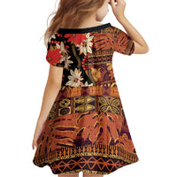 Hawaii Christmas Poinsettia Lei Family Matching Long Sleeve Bodycon Dress and Hawaiian Shirt Tapa Pattern - Polynesian Pride