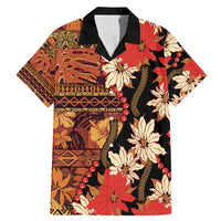 Hawaii Christmas Poinsettia Lei Family Matching Mermaid Dress and Hawaiian Shirt Tapa Pattern - Polynesian Pride