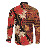 Hawaii Christmas Poinsettia Lei Family Matching Off Shoulder Short Dress and Hawaiian Shirt Tapa Pattern - Polynesian Pride