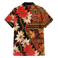 Hawaii Christmas Poinsettia Lei Family Matching Tank Maxi Dress and Hawaiian Shirt Tapa Pattern - Polynesian Pride
