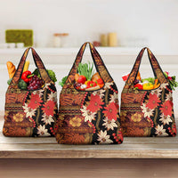 Hawaii Christmas Poinsettia Lei Grocery Bag Tapa Pattern - Polynesian Pride