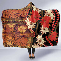 Hawaii Christmas Poinsettia Lei Hooded Blanket Tapa Pattern - Polynesian Pride